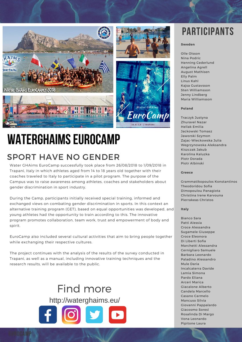 WEurocamp's tweet photo. @WEurocamp 2nd Newsletter !!! 
#WaterGhaims #Eurocamp #Trapani #EILD #swimming #water #genderequity #humanrights #Action #Sports #Erasmus+ #italy #womenrights https://t.co/8c6UYNKyNl