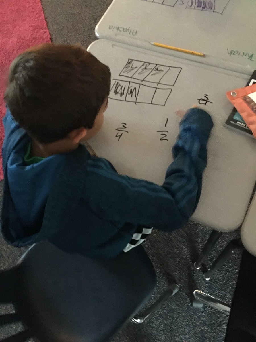 Ms_Kearney_'s tweet photo. Drawing out fractions for our daily warm up! Getting our math brains ready for the day! #mathROCKS @LOMESLions @Barwick4thgrade https://t.co/YkiUKy7QrA