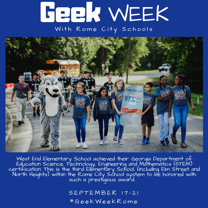 GeekWeekRome's tweet photo. On the fourth day of the 2018 Geek Week, we celebrate Rome City Schools. Take a look at just a few of the things the students at Rome City Schools are up to… 

#GeekWeekRome https://t.co/xAg9tACuPY