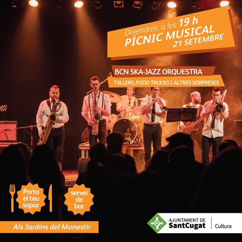 ★SANT CUGAT A RITME JAMAICÀ!★

Demà al vespre serem al Pícnic Musical en la presentació de la programació dels <a href="/centrescultura/">Cultura Sant Cugat</a>.

// DIVENDRES 21 DE SETEMBRE • Sant Cugat • Jardins del Monestir • 20:00h • Gratuït

Salut i ska!
#skajazz #ska #reggae #jamaicanjazz