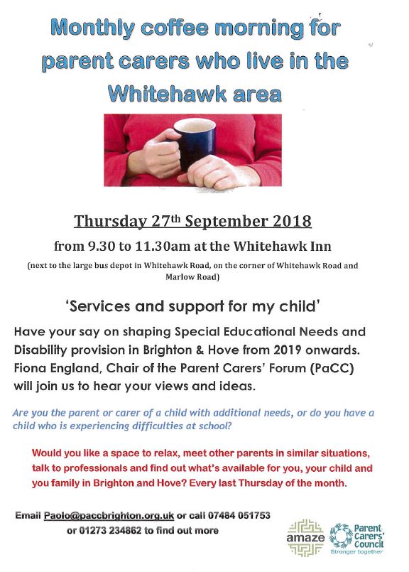 Our monthly coffee mornings for parent carers kick off again this month, see below...#parent #carers