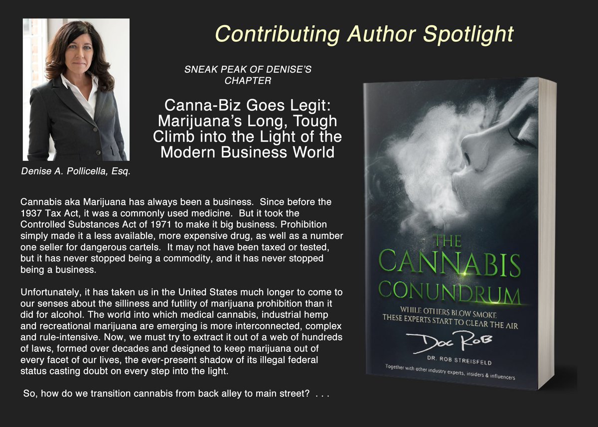 DocRobBooks's tweet photo. In case you missed it on Facebook, our first contributing author spotlight was: Denise Pollicella, who brings valuable insight to "The Cannabis Conundrum" from the legal perspective.
#TheCannabisConundrum @DocRob #DocRobBooks @dapollicella #CannabisAttorneysofMichigan https://t.co/0RtESvJQws