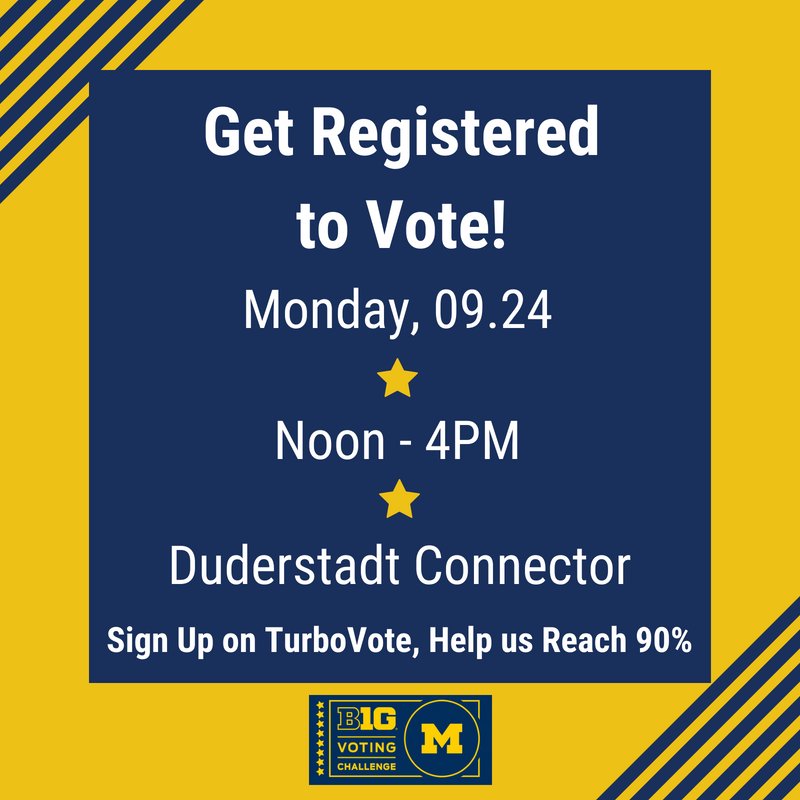 Get registered, change your registration address, sign up for absentee ballots, and get important election information and reminders on Monday with members of Turn Up Turnout in @umduderstadt! See you there! #votingissexy #VotingMatters