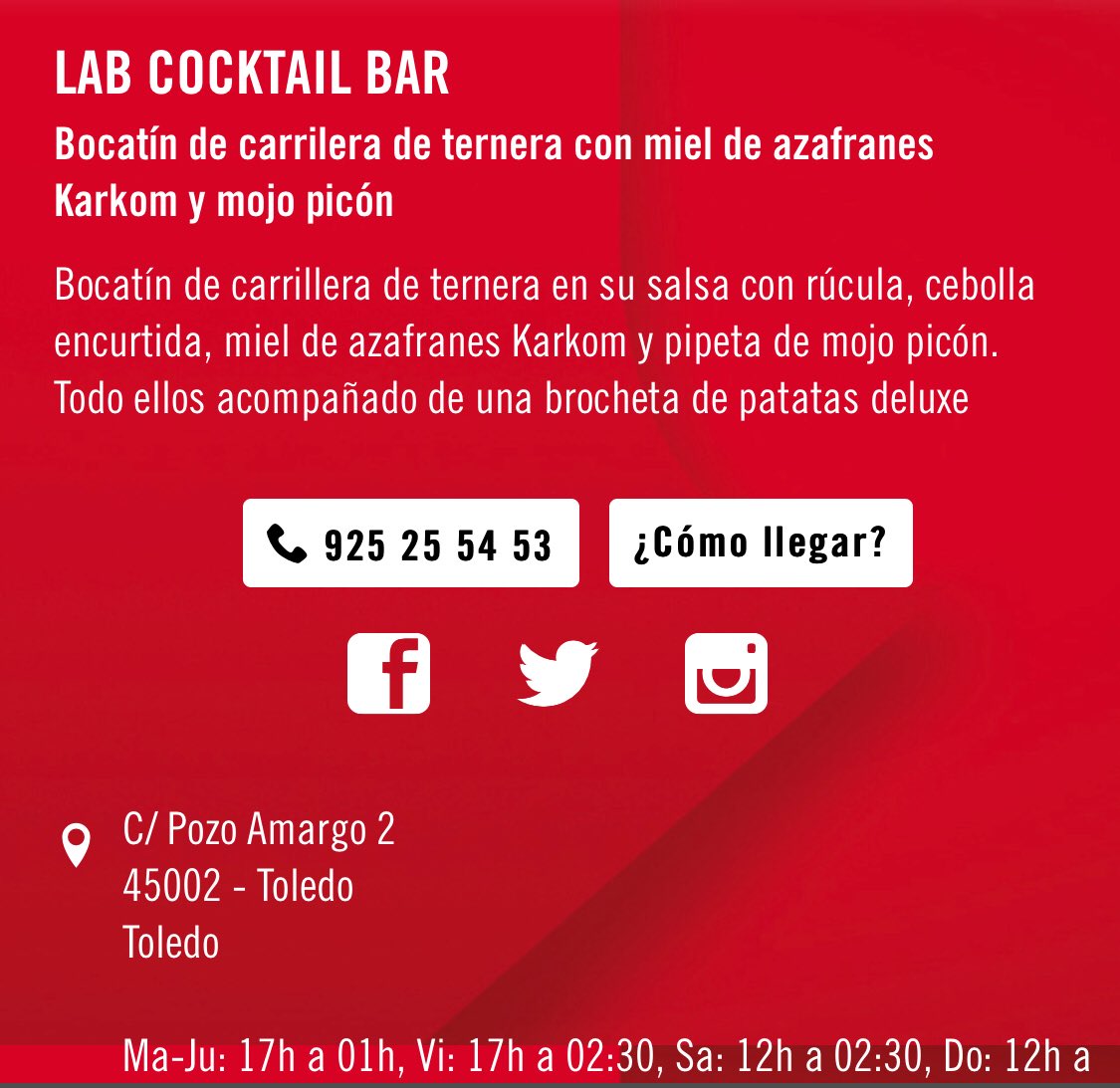Comienzan las jornadas de la tapa <a href="/mahou_es/">Mahou</a> en Toledo #esparacomerselo y en <a href="/LabCocktail/">Lab Cocktail Bar</a> han preparado este delicioso bocatin de ternera con miel de #azafrán #karkom y #mojopicon 🔝🔝🔝 ¡A partir de mañana ya se puede probar! 😋😋🍻🍻
Y seguimos cocinando ideas....