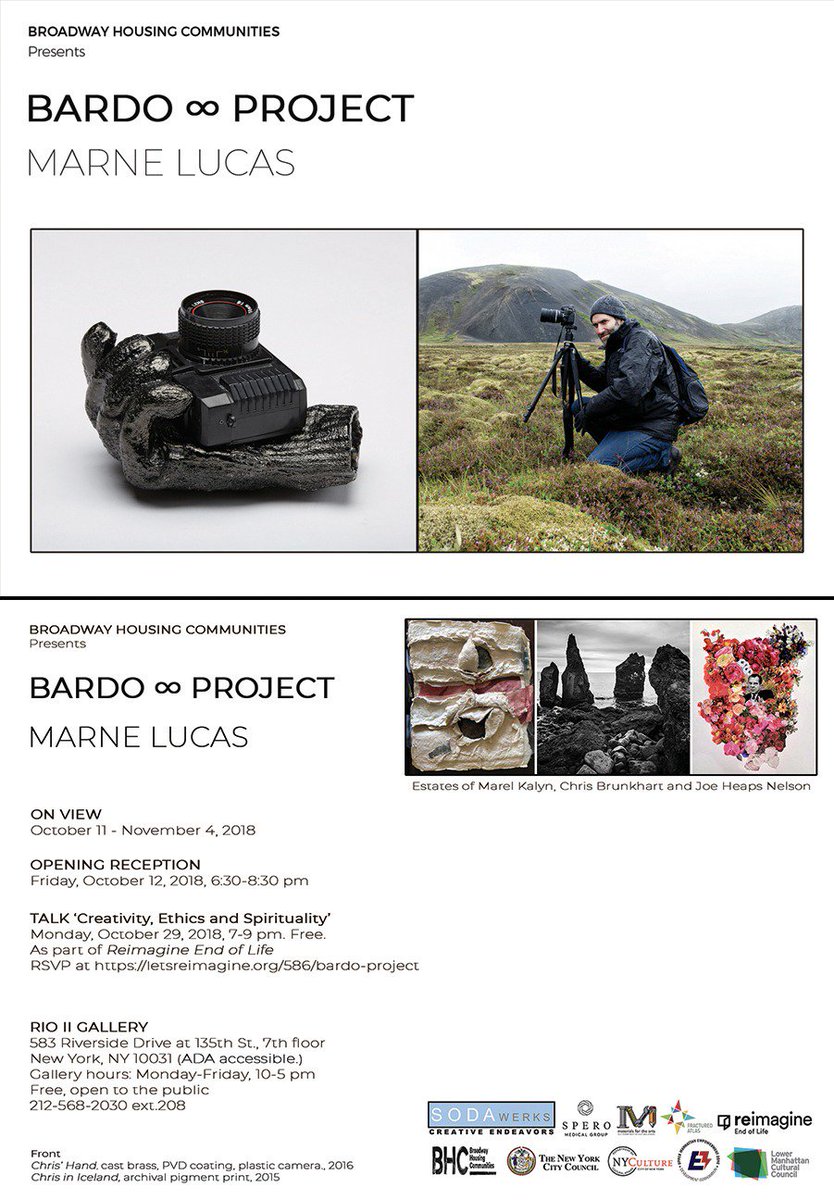 MarneLucas's tweet photo. SAVE THE DATE! My 'Bardo ∞ Project' exhibition opening reception is on October 12th, at Rio II Gallery in Harlem. #bardoproject #harlemartist #LMCC #UMEZ #chrisbrunk #marelkalyn #joeheapsnelson #femaleartist #marnelucas #endoflifeart #endoflifedoula #chrisbrunkhart https://t.co/P9Dnj06SEM