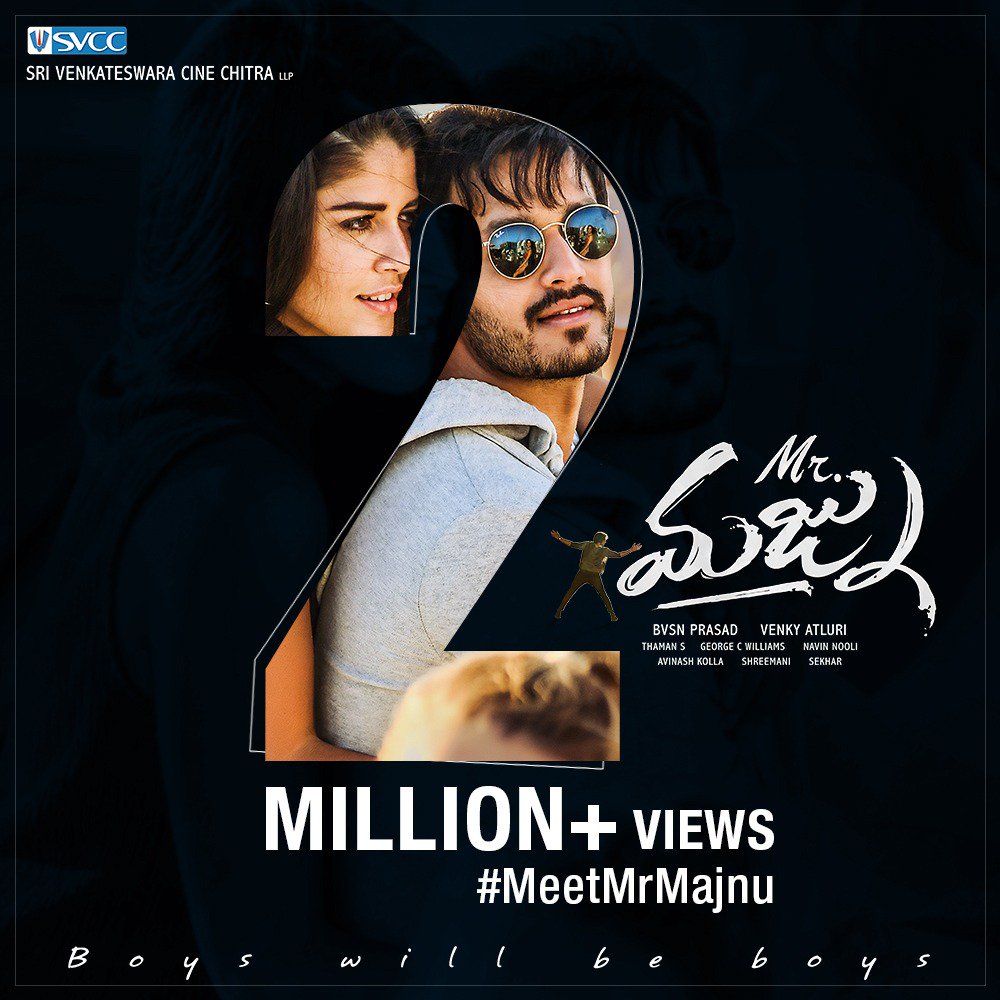 UrsVamsiShekar's tweet photo. #MrMajnu steals two million+ hearts and still counting!
#MeetMrMajnu here ► https://t.co/E9C11YOSAb
#Akhil3FirstLook @AkhilAkkineni8 @AgerwalNidhhi @dirvenky_atluri @MusicThaman @George_DOP @SVCCOfficial @SonyMusicSouth https://t.co/vBGZ6aXDRR