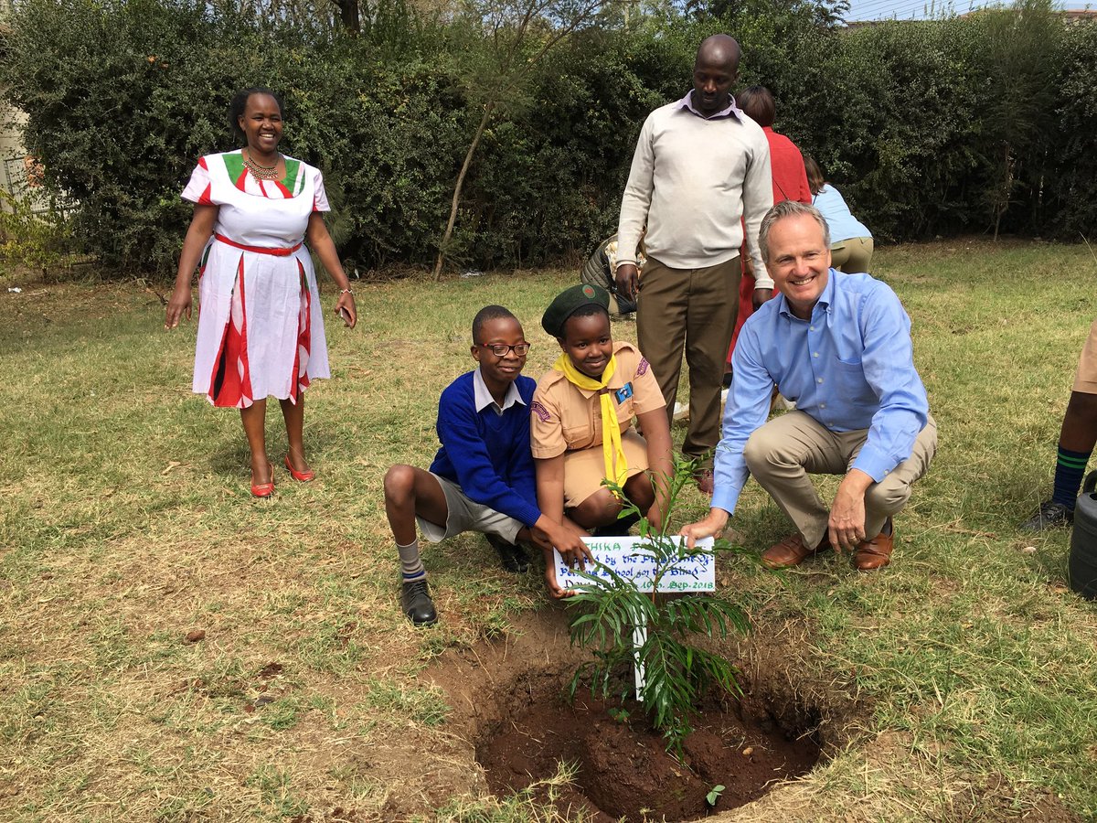 PerkinsVision's tweet photo. Kilimani Primary School in Nairobi, Kenya welcomed Perkins President Dave Power and Chair of the Board Corinne Grousbeck with two trees to be planted in Perkins’ honor. We couldn’t be more grateful for the warm reception. #PerkinsInternational #PINairobi https://t.co/Eh7QsM3jsq