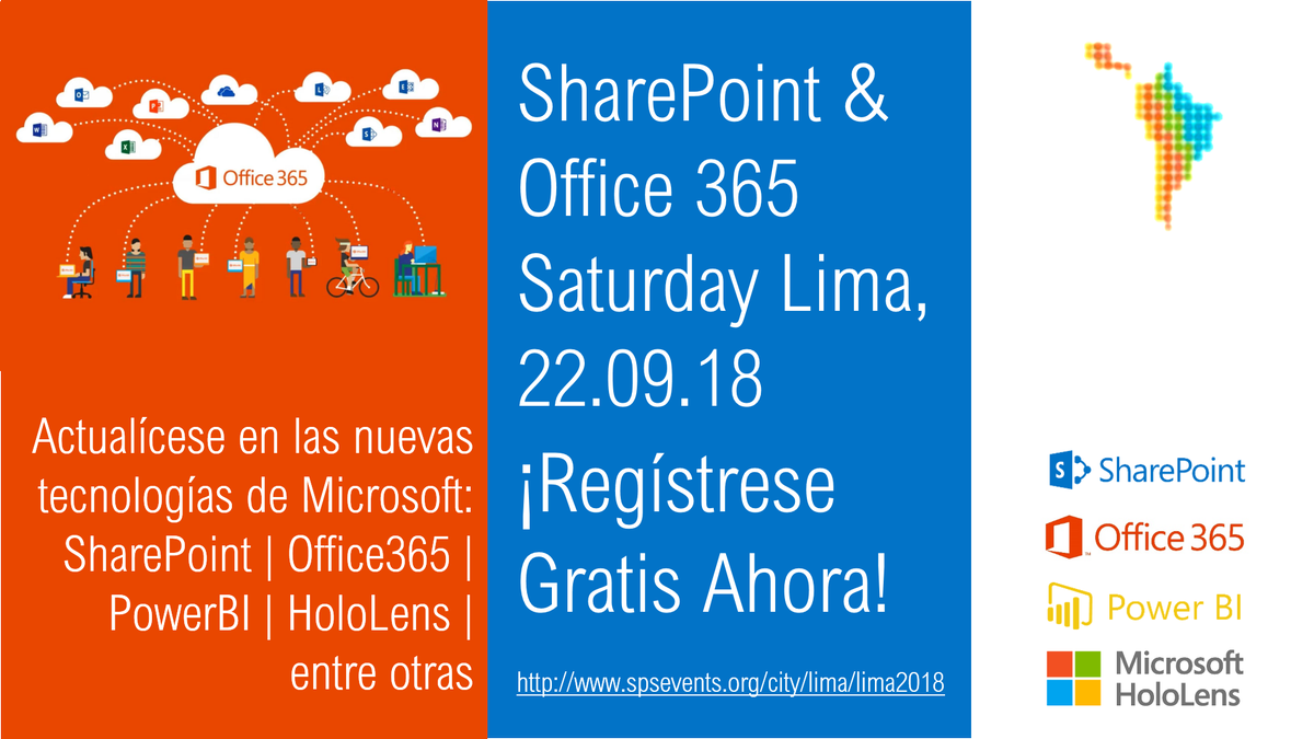 com_splatam's tweet photo. ¿Sabía que #Office365 es la plataforma de productividad, comunicación y colaboración alojada en la nube que agrupa las principales herramientas de mayor valor? Conozca nuevas tecnologías #Microsoft ¡Regístrese Ahora! https://t.co/GOKqFO7Eag #SPSLima @TSISAS @spslima_ @SPS_Events https://t.co/DEqJ8bAYmj