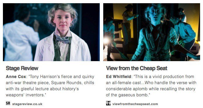 MyTheatreMates's tweet photo. #Mates @stage_review @edwhitfield (for @braintree) & @Michael30517721 have all reviewed @proudhaddock's #allfemale revival of Tony Harrison's anti-war play #SquareRounds, the first in nearly 30 years. It's at @finborough til 29 Sep: https://t.co/zBbyN0k8zD #featured #WW1 https://t.co/cV0BcDI81b