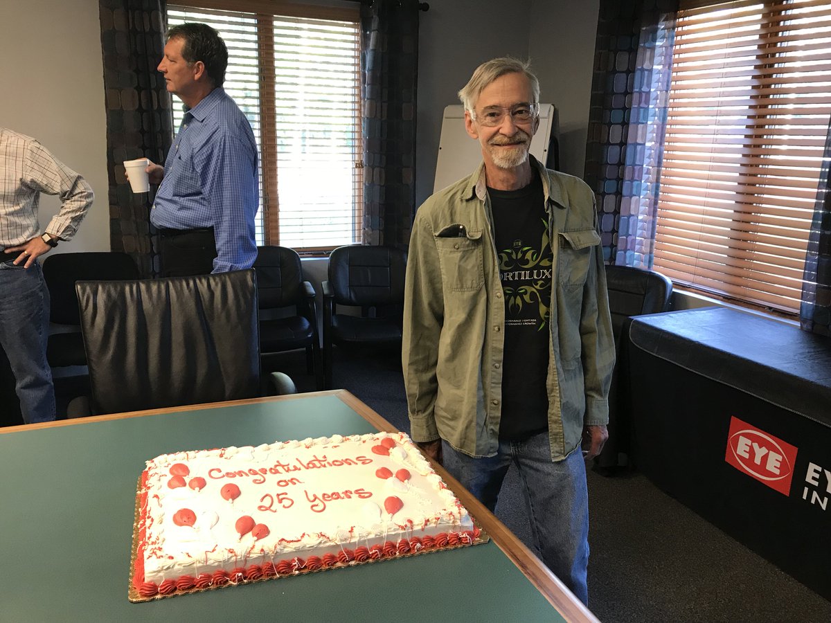 EYELightingIntl's tweet photo. Congratulations on 25 years to Mike Anderson and Rick Jeric! Both have been integral since the early days of EYE Lighting. And of course Mike didn't waste an opportunity to tell a few stories. #alwaysprepared https://t.co/M8U6VPTnlk