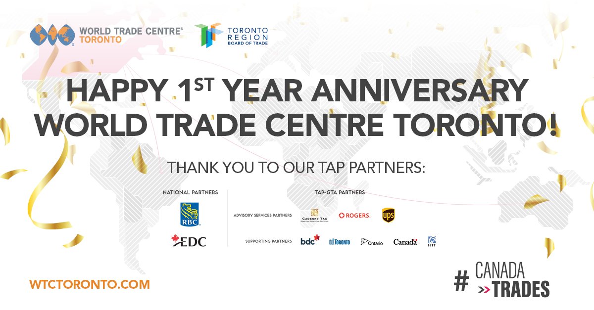 WTC_TO's tweet image. We couldn’t have done it with our #TAPProgram partners: @TorontoComms @RBC @ExportDevCanada @cadesky_tax @RogersBiz @UPS @BDC_Capital @InfraOntario @ONgov @FITTNews! #CanadaTrades