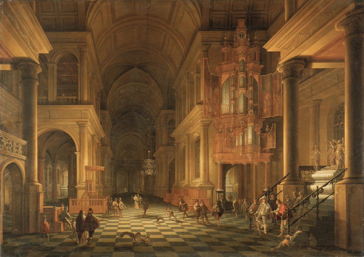 2/2 Fantasy classical church with lots of energetic dogs, a part of any satisfying fantasy. By Anthonie de Lorme, 1646. It's his day.