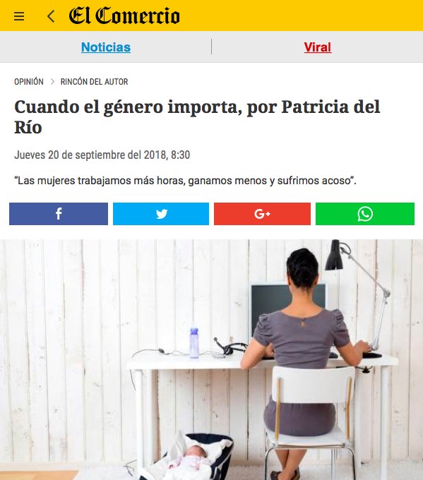 paridadperu's tweet image. “Las mujeres trabajamos más horas, ganamos menos y sufrimos acoso”, una columna de @padelriol en @elcomercio_peru expone que el exigir paridad y alternancia no es un privilegio, es un derecho. ▶ goo.gl/D488NZ
Por una #DemocraciaConParidad