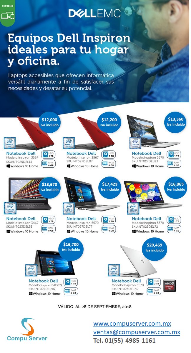 CompuServermx's tweet image. Equipos @DellEMCMX Inspiron ideales para tu hogar y oficina.
Ver productos en: compuserver.com.mx/subcategoria.p…