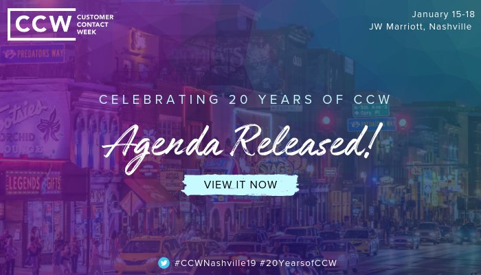 CustContactWeek's tweet image. We just released our agenda for #CCWNashville19! Come to Nashville and celebrate #20YearsofCCW with us. Check out all the exciting things we have planned: okt.to/yEHScv.