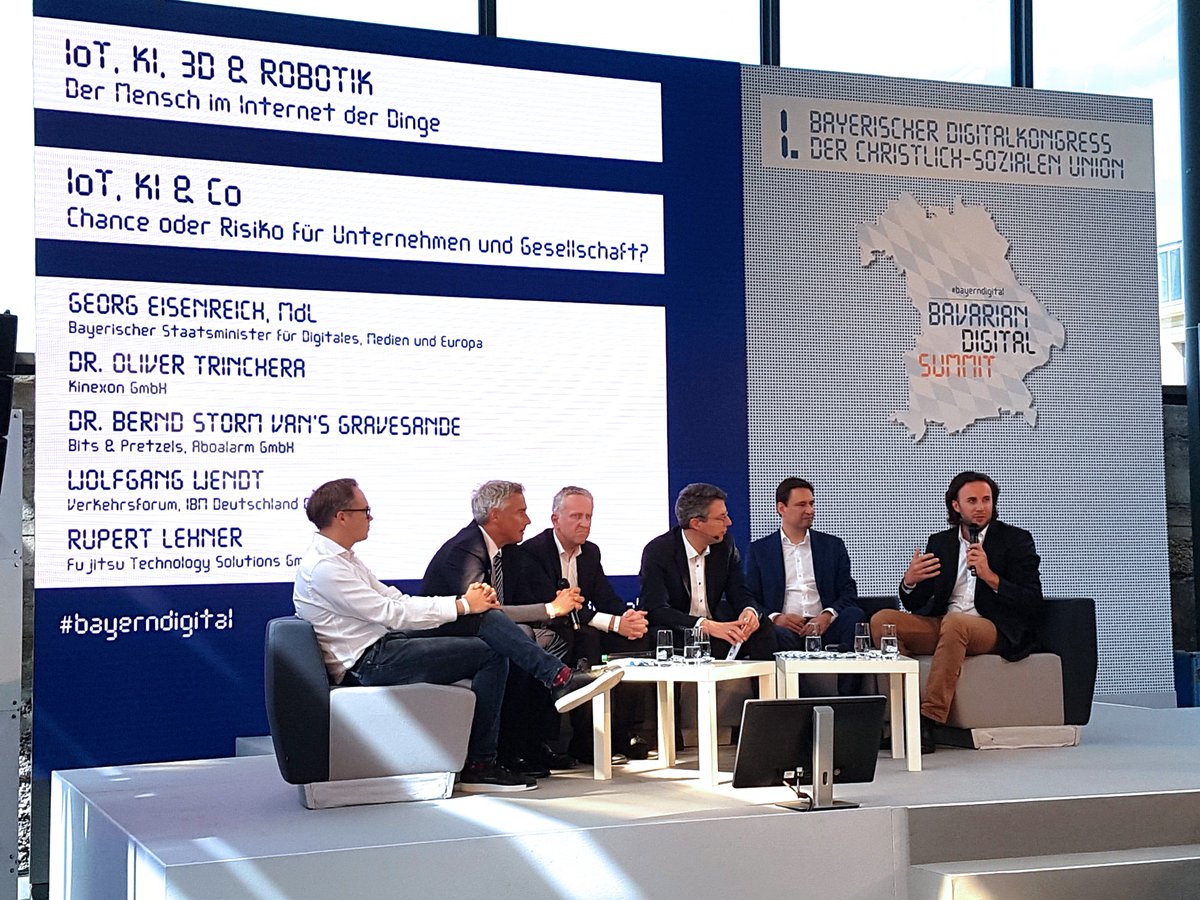 KinexonSports's tweet photo. How will the Internet of Things and Artificial Intelligence affect corporates and society? Interesting panel discussion at the first Bavarian Digital Summit! #bayerndigital #IoT #AI https://t.co/6rwUBxYpgK