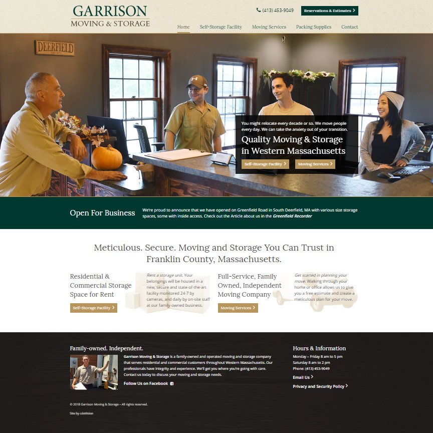 cdeVision's tweet photo. Congratulations to Garrison Moving & Storage Inc. on the launch of their new website and business! Doors opened last week in South Deerfield, MA. #cdevisionholyoke #westernma #SmallBusiness #wordpress #websitedesign #southdeerfield #storage https://t.co/rZMwI9v16l https://t.co/JbeVw0pCSD