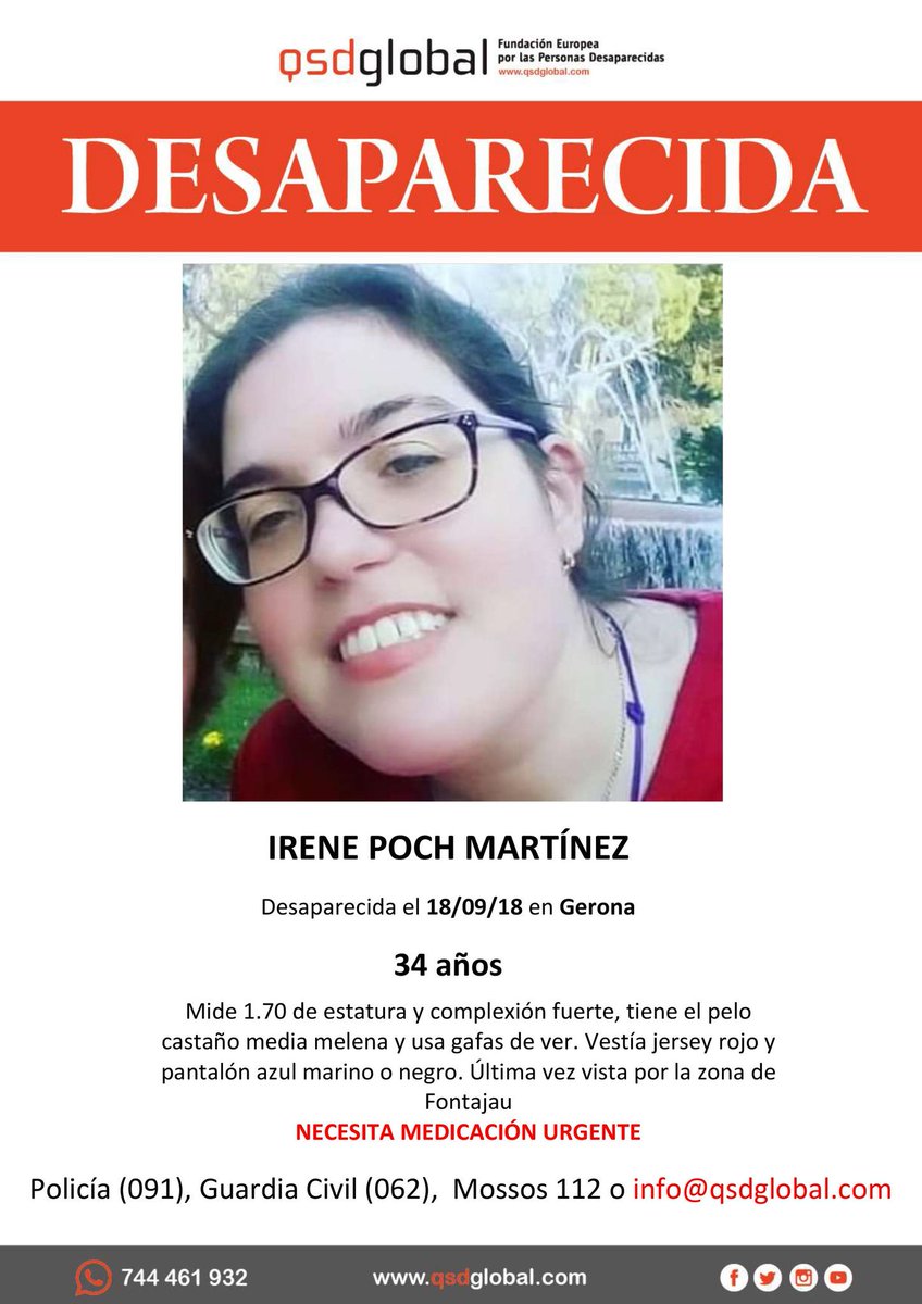 guardiacivil's tweet photo. 🆘#MUYURGENTE🔴
Irene necesita medicación urgente y ha #desaparecido en #Girona.
¿La has visto?
☎062
☎112
#Colabora tu RT puede ser de mucha ayuda. https://t.co/7AbGturac5
