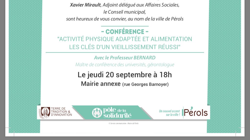 Du monde ce soir ! lancement du programme Mac Via 1ère conférence avec le Pr Bernard pr nos seniors les clefs d'1 vieillissement réussi par l'activité adaptée! En partenariat avec le <a href="/CHU_Montpellier/">CHU de Montpellier</a> et <a href="/umontpellier/">Université de Montpellier</a> ! @JP_RICO_PEROLS <a href="/VillePerols/">Ville de Pérols</a> <a href="/Xavier_Mirault/">XavierMirault Pérols</a>  <a href="/samira_salomon/">Salomon Samira🌺🐝🌼</a>