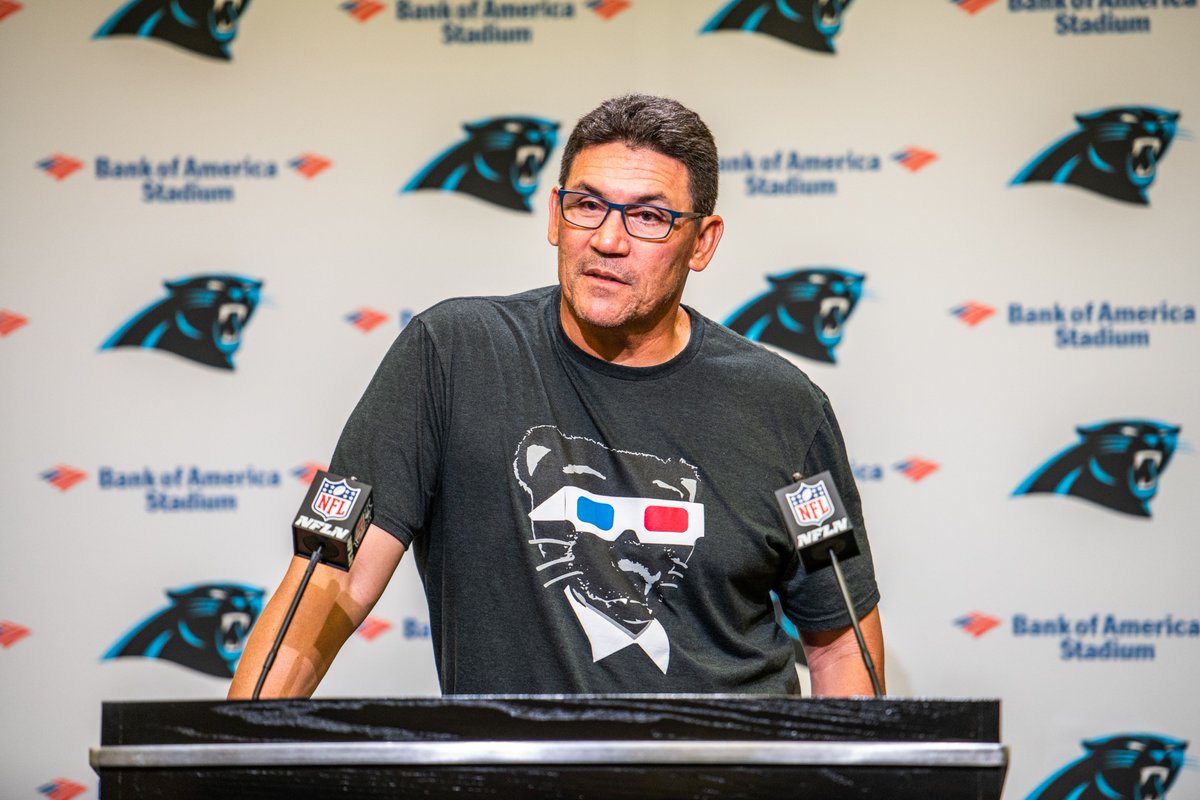 Panthers's tweet image. Another presser, another @RiverboatRonHC shirt 😊

Retweet for a chance to win this @sirpurr one