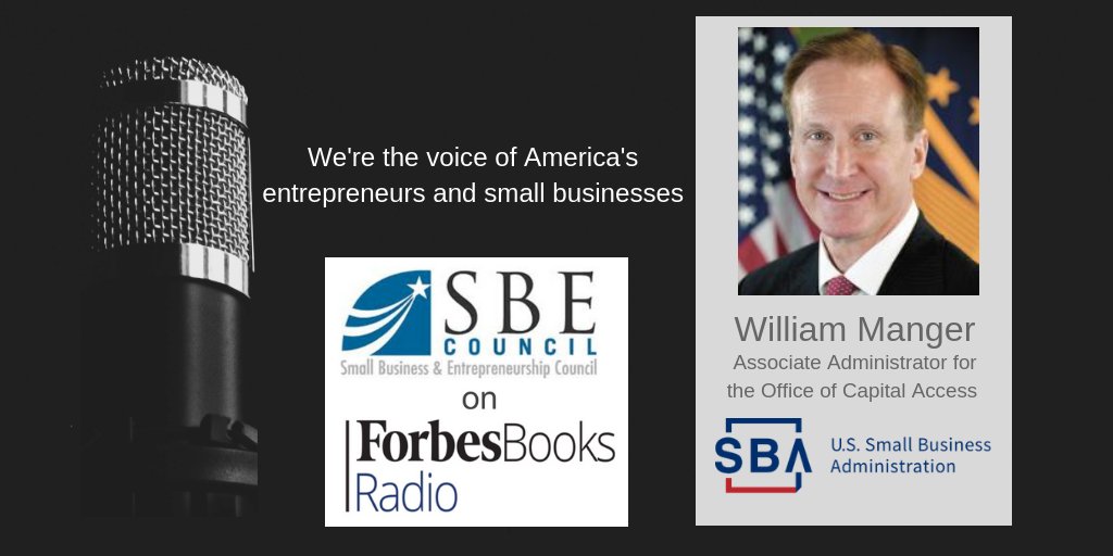 New podcast @SBECouncil & @Forbes_Books: Bill Manger @SBAgov Office of Capital Access, talks SBA programs to help small businesses access capital; SBA-guaranteed loans, #microloans, SBA #LenderMatch - free online tool to connect w/ approved lenders: soundcloud.com/forbesbooks_sb…