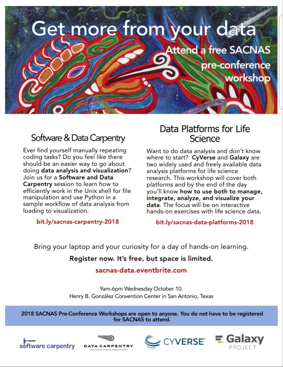 smashingscience's tweet photo. 2 free pre-conference workshops at 2018 SACNAS Conference in San Antonio, Texas @UTSASACNAS @sacnas https://t.co/FiydJ9CnQm