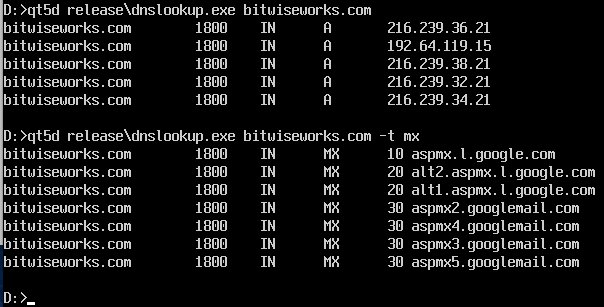 bitwiseworks's tweet image. #progress Just finished porting the QtNetwork module of #qt5 to OS/2! This week, as promised during the presentation. Also, built a Qt example called `dnslookup` as a short test and it seems to work quite fine (see the pic). Switching back to the Qt test suite now.