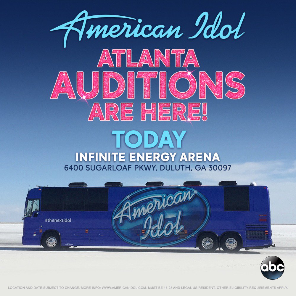 AmericanIdol's tweet photo. ATLANTA! Let's finish strong! 💪
The #IdolBus is here at the Infinite Energy Arena! Are you #TheNextIdol?
Registration is open NOW til 5pm — go to https://t.co/2ruYWenEgA to get all the details! https://t.co/NCsyDhFAjz