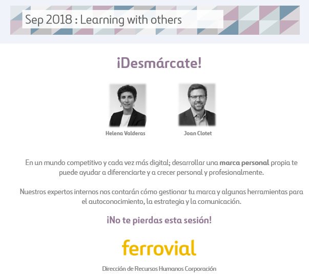 Será un placer <a href="/JoanClotet/">Joan Clotet ✍🏻 #HumanismoDigital</a> compartir sesión contigo sobre #MarcaPersonal en <a href="/ferrovial/">Ferrovial</a> Corporación #LearningWithOthers  #ferrovial&amp;you