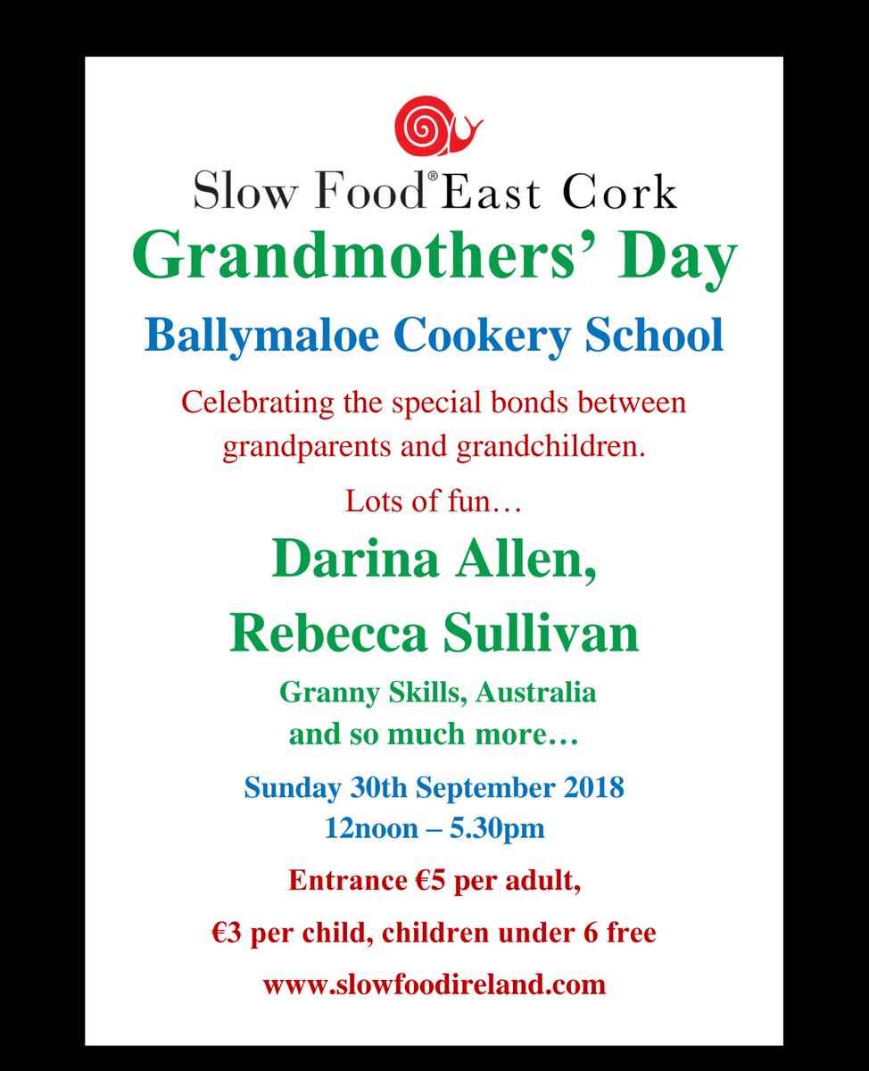 Caroline Hennessy (@bibliocook) on Twitter photo A <a href="/SlowFoodEcork/">Slow Food East Cork</a> #GrandmothersDay event is taking place on Sunday 30 September at <a href="/BallymaloeCS/">Ballymaloe Cookery</a> with <a href="/darinaallen/">Darina Allen</a>, <a href="/grannyskills/">Rebecca Sullivan</a> & Karen of <a href="/giyireland/">GIY</a> with talks on growing, bees, apples, fermentation, butter making & other (almost) #ForgottenSkills. Bring apples for pressing! A <a href="/SlowFoodEcork/">Slow Food East Cork</a> #GrandmothersDay event is taking place on Sunday 30 September at <a href="/BallymaloeCS/">Ballymaloe Cookery</a> with <a href="/darinaallen/">Darina Allen</a>, <a href="/grannyskills/">Rebecca Sullivan</a> & Karen of <a href="/giyireland/">GIY</a> with talks on growing, bees, apples, fermentation, butter making & other (almost) #ForgottenSkills. Bring apples for pressing!