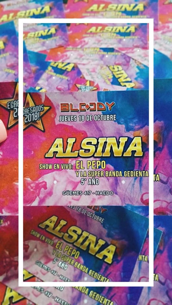 AlsinaPromo18's tweet photo. EL ALSINA EXPLOOOTA BLOODY DE LA MANO DEL PEPO TARAAADO🤪 PEDINOS TUS ENTRADAS!!!!! https://t.co/faNcJYeGm1