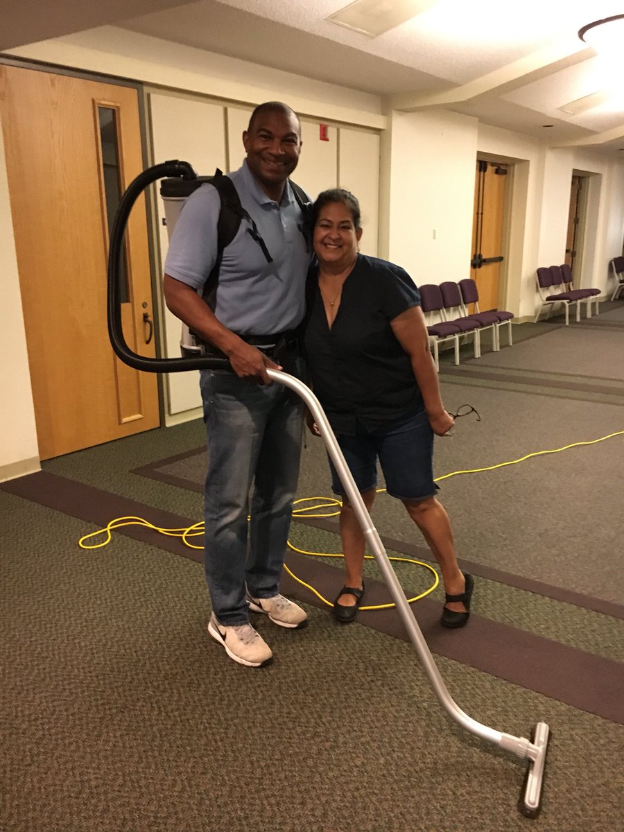 mission_central's tweet photo. Our Executive Director is helping sweep away unemployment at FUMC Hurst! We’re doing odd jobs all day to raise awareness of our new jobs program. You can help by donating today. https://t.co/8a4Z7F7Z8r.  #NTxGiving https://t.co/4vGzp1gapz
