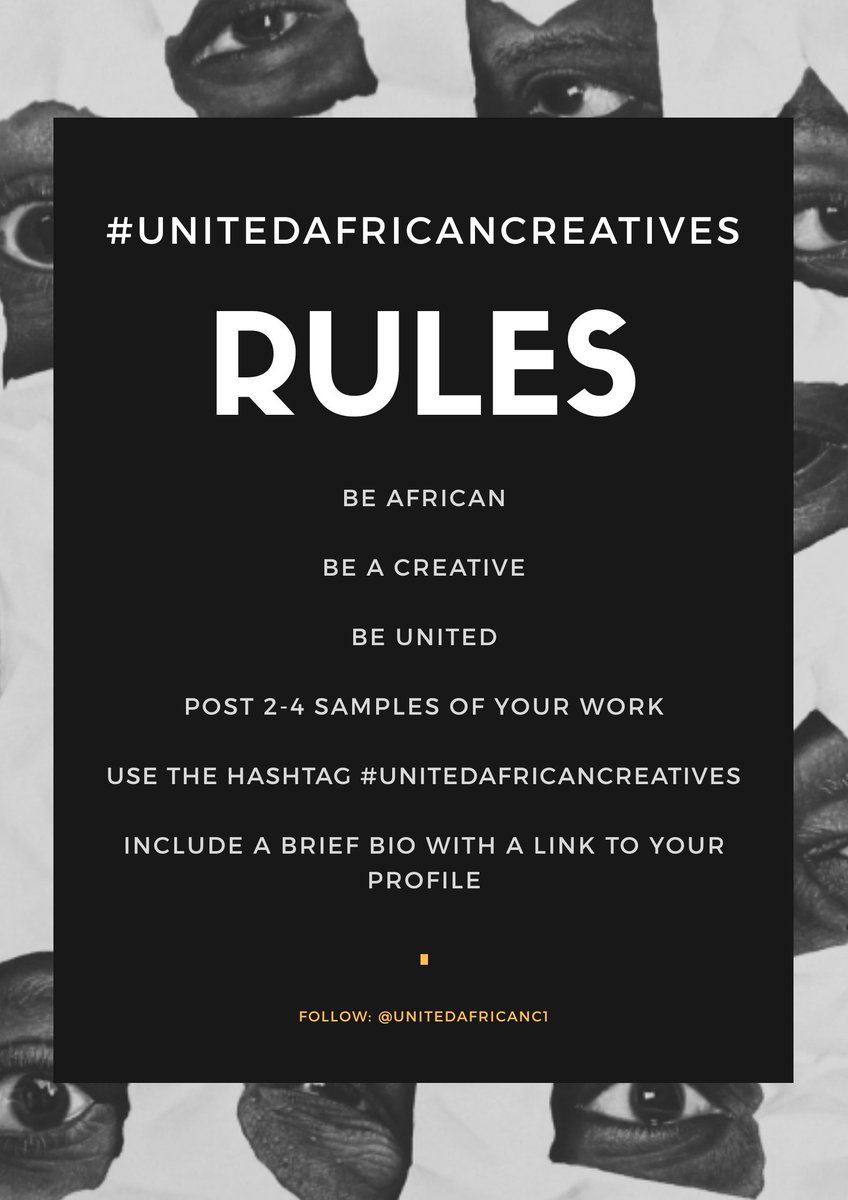 If we were to rise again, then we have to do it right this time.... Not alone, but together- United. 

Starting a hashtag to celebrate African Creatives. RTs are greatly appreciated

#UnitedAfricanCreatives
