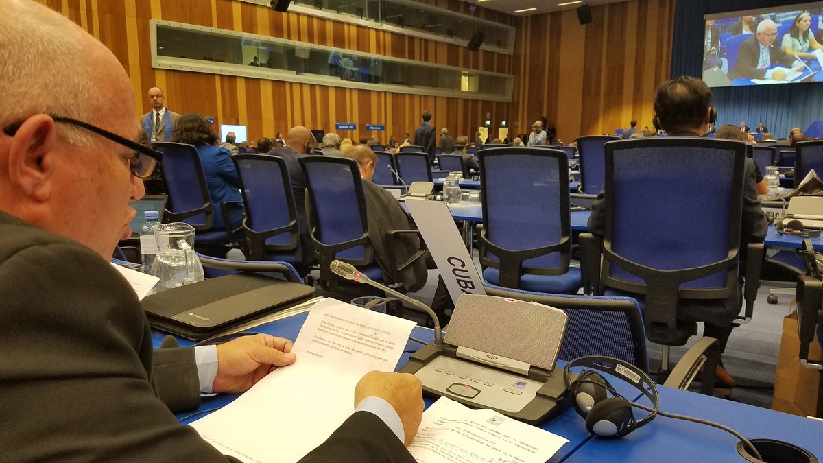 Su_DeCuba's tweet photo. Se examina punto sobre capacidades nucleares de #Israel en 62th #IAEACG. Se repiten una vz + reclamos países árabes y #MNOAL para que este Estado se adquiera al Tratado de #NoProliferaciónNuclear y someta sus instalaciones y programa nucleares al régimen de verificación @iaeaorg. https://t.co/jPlJmkTt86