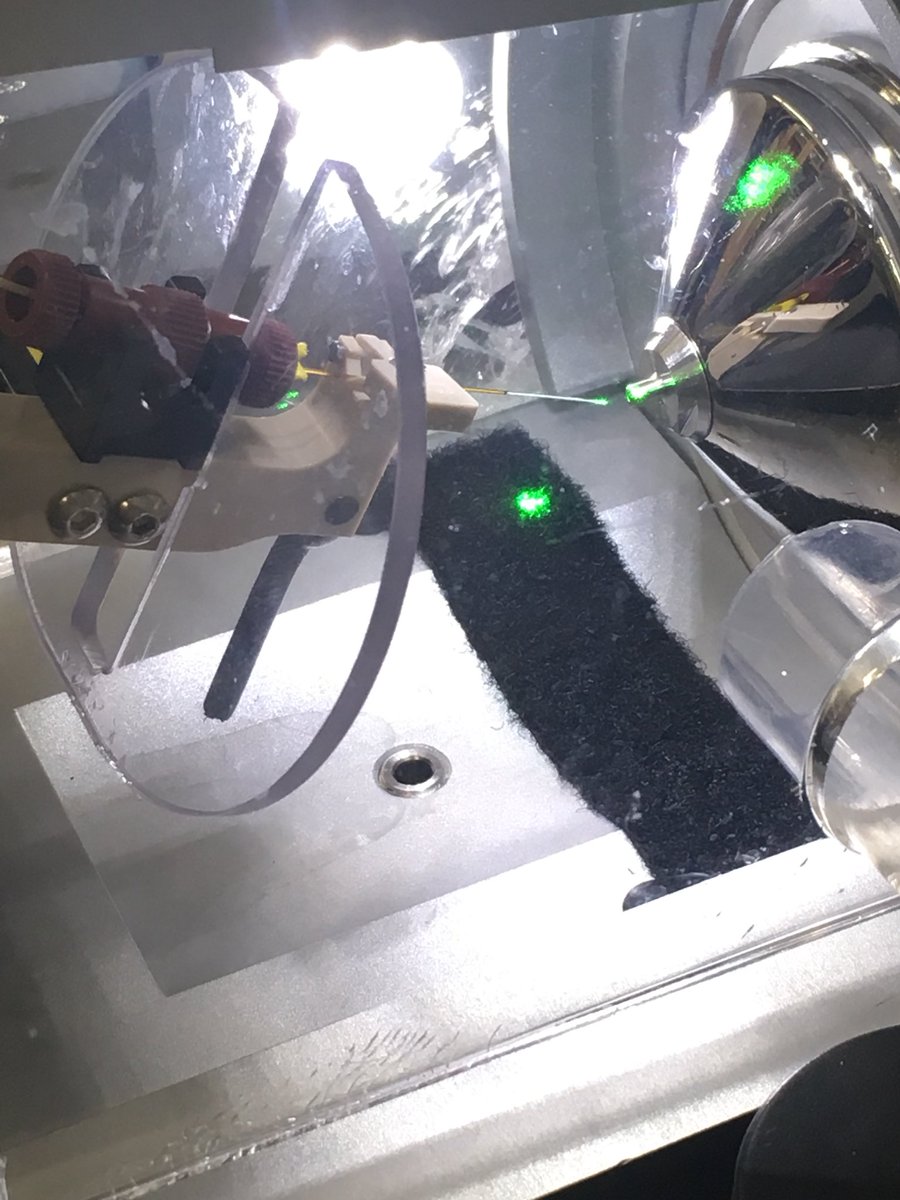 To turn these  #peptides into  #ions we pass our peptides through a fine glass needle which has a very high voltage applied. This creates a spray which you can see here at the very tip of the needle. In the process, the peptides pick up a charge turning them into  #ions.