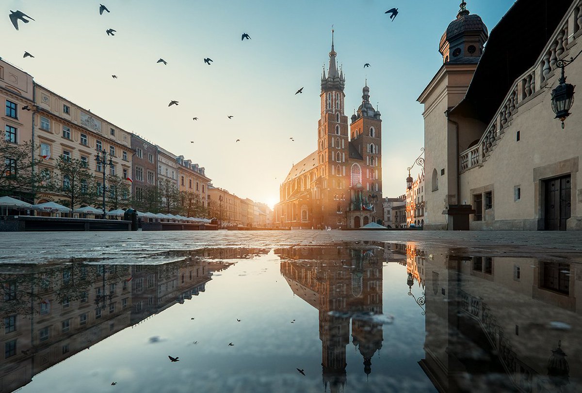 The beautiful Old Town of Krakow, Poland is home to the largest medieval market square in Europe.
