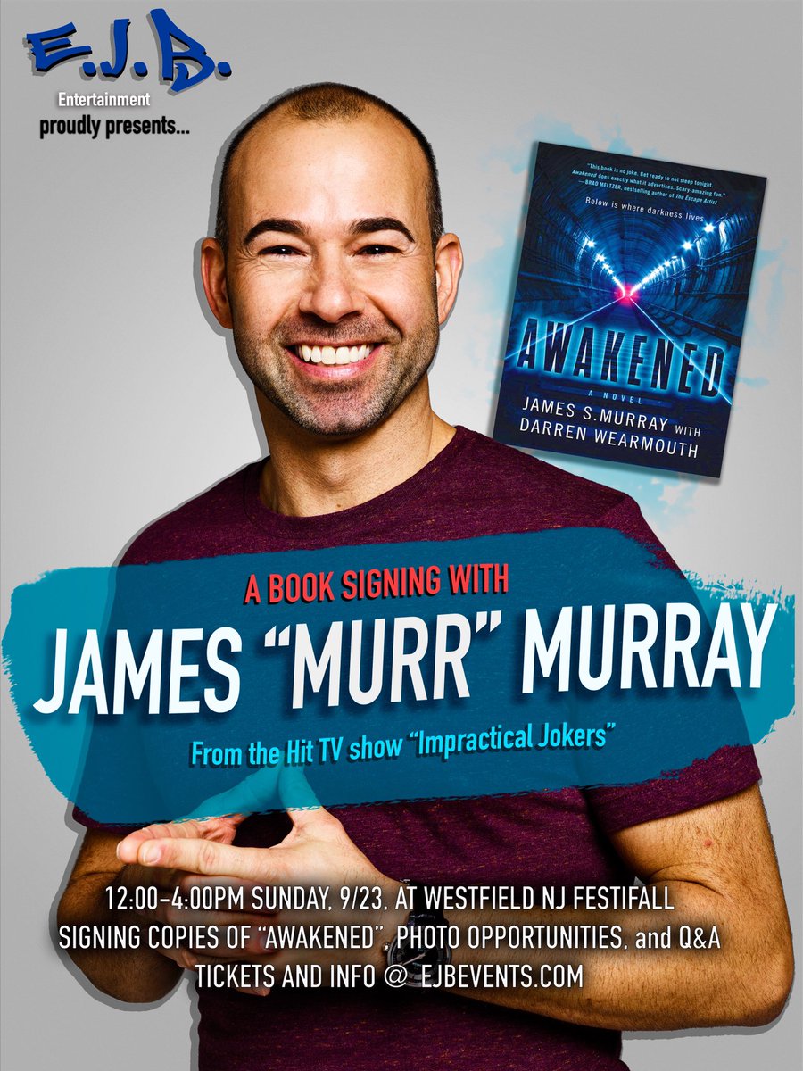 jamessmurray's tweet photo. New Jersey fans - I'm signing copies of Awakened, taking photos and more this Sunday, Sept 23 from 12p - 4p in Westfield, NJ at the awesome FestiFall. Bring the family and secure your spot here: https://t.co/iSm1Hv7CU0 @Jerseyfamilyfun https://t.co/QcwP0DMPSO