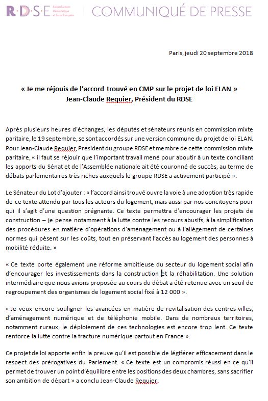 rdse_senat's tweet photo. [Communiqué]
.Jean-Claude #Requier, président du @rdse_senat 
🗣️"Je me réjouis de l’accord trouvé en #CMP sur le projet de loi #ELAN"
#logement #numérique #territoires

Retrouvez le communiqué ⤵️
https://t.co/J6Fuuts8Rj https://t.co/fPeoAyOllw