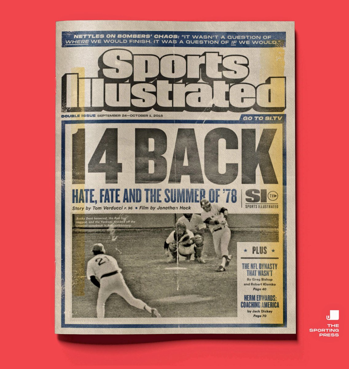 sportingpress1's tweet photo. @SInow released their amazing @HockFilms documentary #14back today on @watch_SITV
https://t.co/AlstupzPO5
and I got to help out with the mag cover and feature!
On stands, in mailboxes and streaming now!
.
#editorialdesign #magazine #yankees #redsox
@SPDtweets @SI_ChrisStone https://t.co/F6wVOqQKKi
