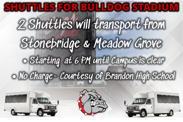 BrandonBulldogs's tweet photo. ATTENTION Bulldog Fans!

This is an UPDATED Shuttle Information Graphic! Please review carefully to ensure you have a great Game Day experience! https://t.co/F69kaUwP21