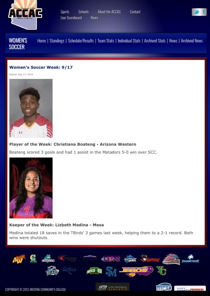 awcWSOC's tweet photo. Shout out to our own Christiana Boateng for the great honor! Amazing work so far this year.

#OneGoalOneFocus
#GoLadyMats 🐂 https://t.co/g0UXtKaeJZ