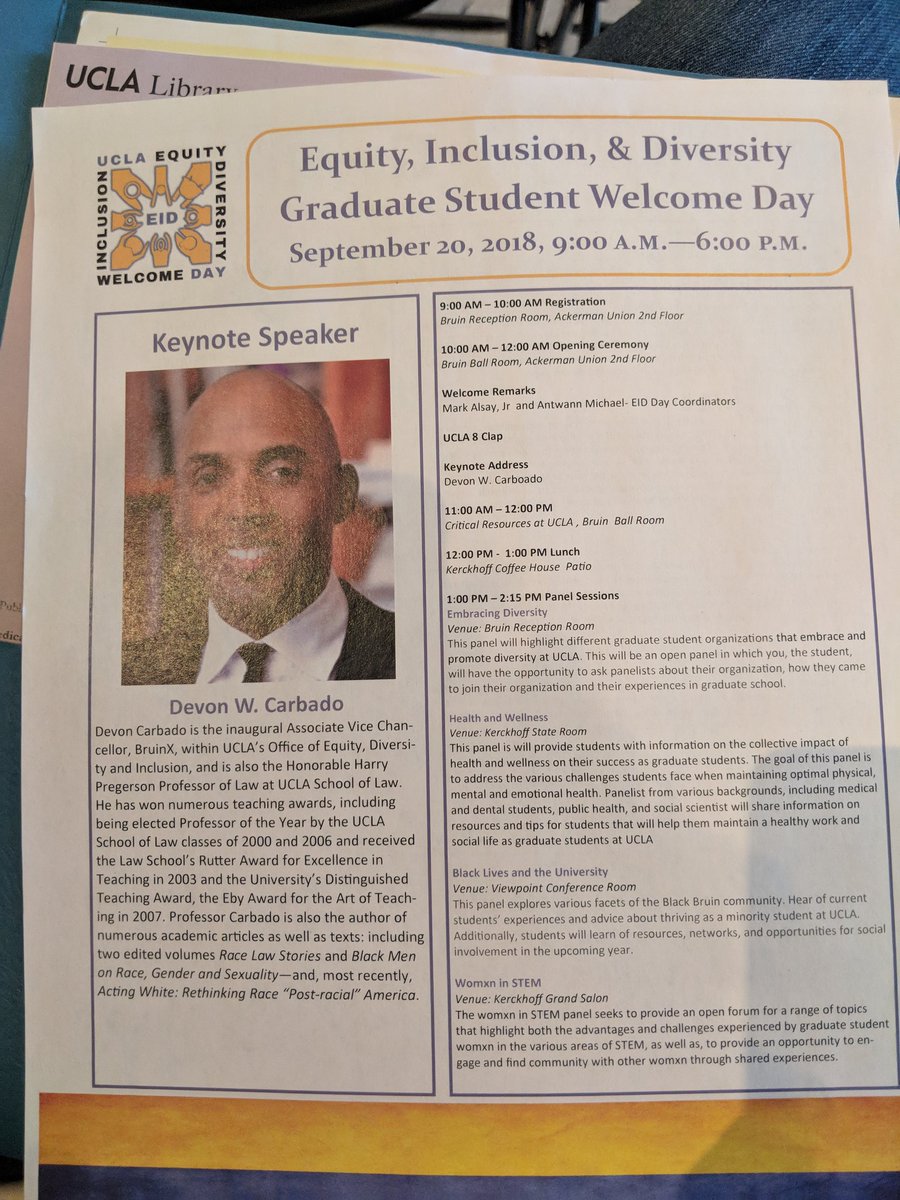 taybrogers's tweet photo. Day 1 of orientation: Equity, Inclusion, &amp; Diversity Graduate Student Welcome Day #UCLAEIDDAY18 https://t.co/068d2oxdaB