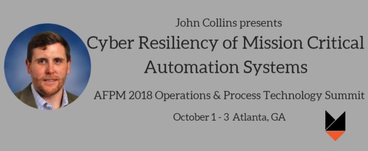 FoxGuardInc's tweet photo. #FoxGuard John Collins will be presenting "Cyber Resiliency of Mission Critical Automation Systems" at the #AFPM OPERATIONS & PROCESS TECHNOLOGY SUMMIT. Don't miss it. Register to attend at https://t.co/UattQcimvB.
#ICS #CyberSecurity #Sentrigard #PatchManagement https://t.co/ZLUjBh9hrN