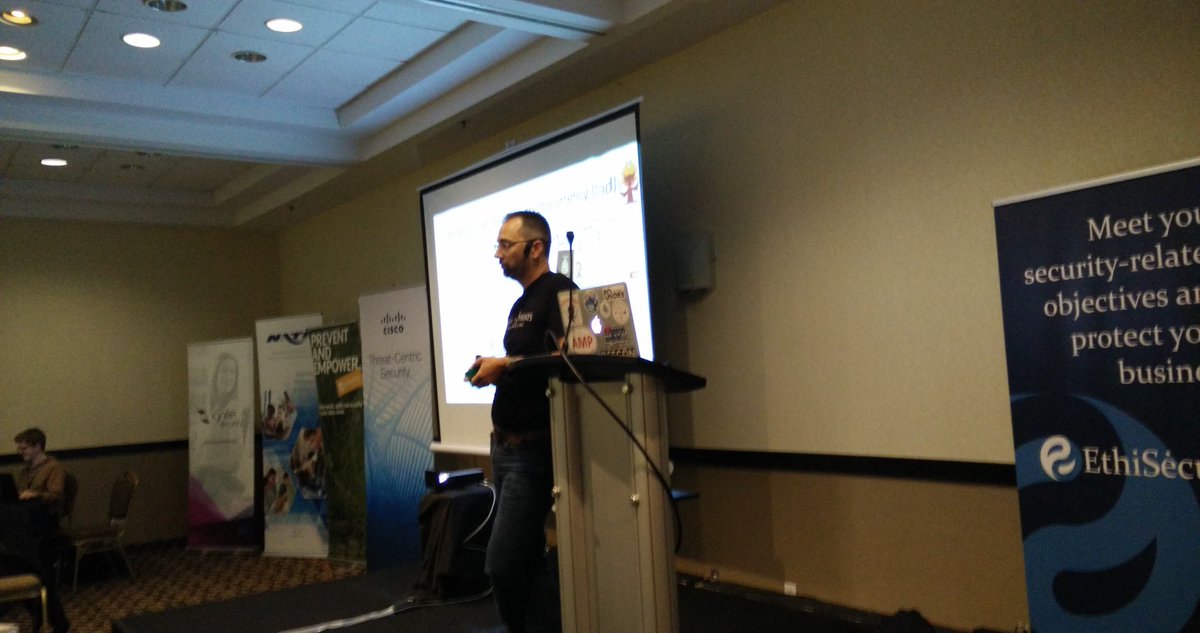 BSidesStJohns's tweet photo. Alex Argeris speaking on the positives and negatives of cryptocurrency #BSidesStJohns https://t.co/dGlX9vlO4N
