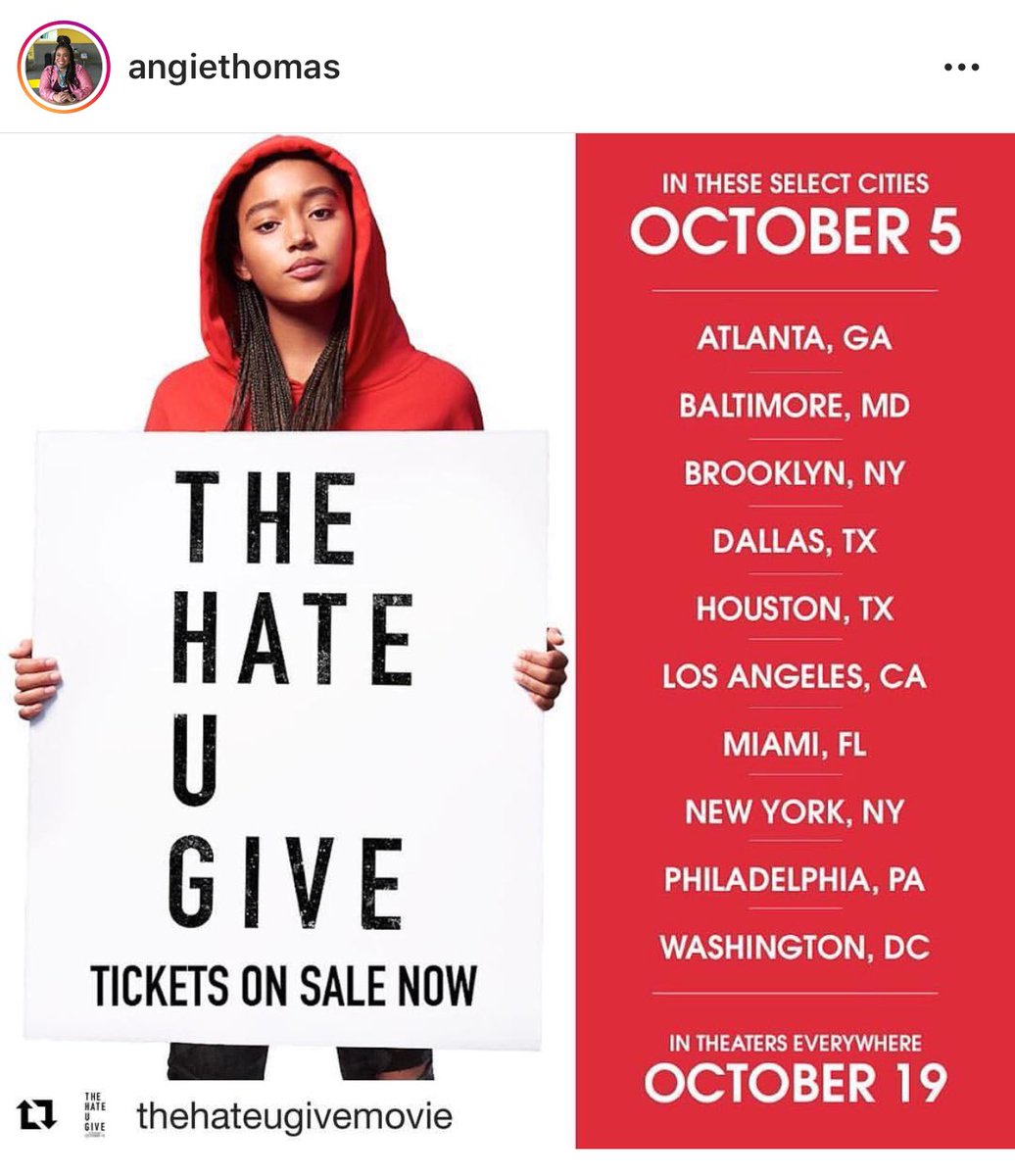YA Buzz π (@yabuzz2) on Twitter photo #TheHateUGive movie will be in theaters October 5 in some cites! Before its worldwide release of October 19. #TheHateUGive movie will be in theaters October 5 in some cites! Before its worldwide release of October 19.