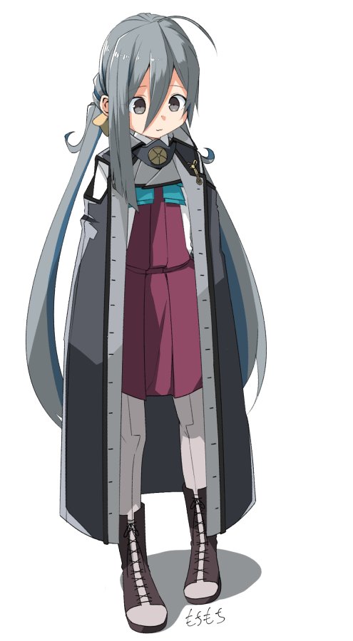 kiyoshimo (kancolle) 1girl solo grey hair grey eyes long hair twintails cross-laced footwear  illustration images
