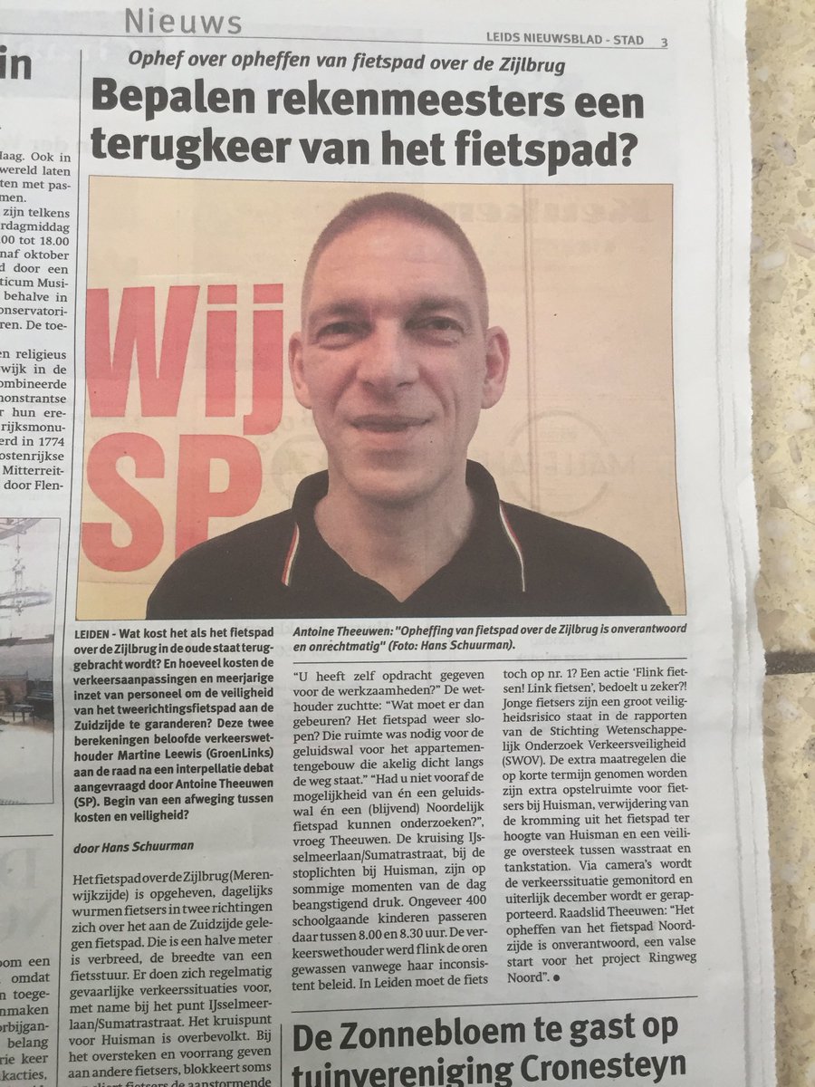 peterdehaas7's tweet photo. #leidsnieuwsblad 20 sept. Valse start Leidse Ringweg Noord #LAB071 Opheffen fietspad noordzijde #Zijlbrug is onverantwoord en onrechtmatig. Het wachten is op een ongeluk. #leiden #merenwijk #leiderdorp #PZH https://t.co/twwnmWFDvj