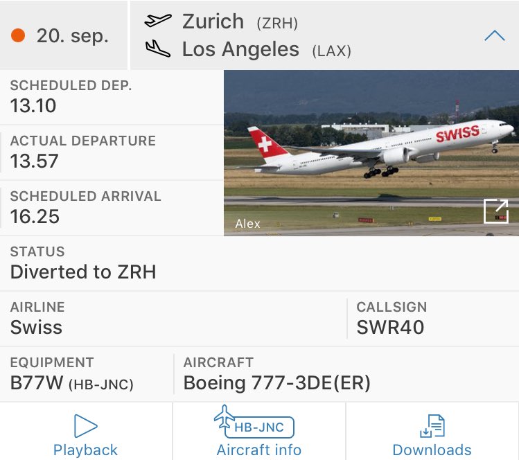 aviationdk's tweet photo. UPDATE: SWISS flight #LX40 from ZRH to LAX returned to Zürich due to technical issues.
Info via: @FlySWISS https://t.co/0oRbjzbALM