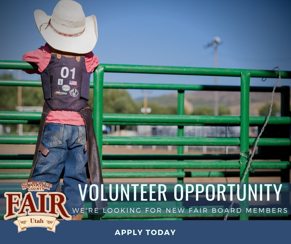 SummitCountyUT's tweet photo. We're seeking individuals to fill 2 vacancies on the Summit County Fair Advisory Board. The Board plans, organizes and promotes activities at the fair. They meet as needed on the 3rd Monday of each month. Deadline to apply is 9/26: https://t.co/Ybk64oGPMR. https://t.co/YcEbRCQpTZ