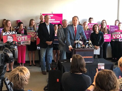 PPAdvocatesOR's tweet photo. Thanks @KateBrownForOR @RonWyden @SenJeffMerkley @RepBonamici @repblumenauer for joining us this morning to #StopKavanaugh. Dr. Christine Blasey Ford has bravely brought forward serious allegations to further cement that he is unfit to serve on the nation’s highest court. #orpol https://t.co/NZpjycZkXk
